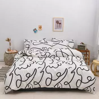 Home Bed Set 3pcs Thickened Brushed Simple Style Breathable Skin Friendly Cotton Bedding Comforter 1.2m (4ft) Bed