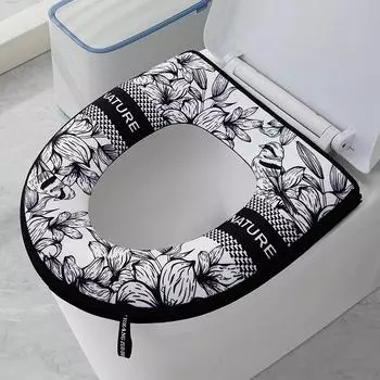 Home cartoon zipper for easy disassembly and cleaning of toilet seat cushion, thick plush cute toilet cover, autumn and winter b
