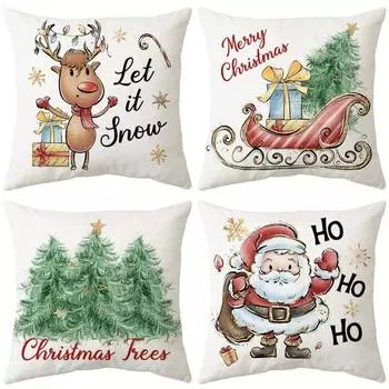 Home Christmas pillow case bedroom bedside cushion linen cartoon print holiday decoration pillow without pillow core 45*45cm