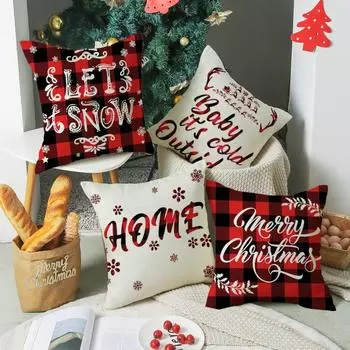 Home Christmas pillowcase linen red and black plaid office cushion does not include pillow core 45*45cm