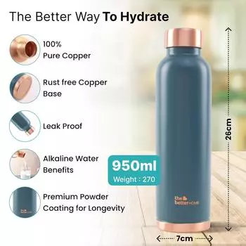 Home Copper Water Bottle | Copper Water Bottle 950ml | With Anti Oxidant Properities | Provides Health Benefits | Pure Tamba | Teal