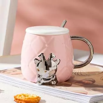 Home Cute Deer Mug with Lid Spoon Ceramic Cup High Value Cartoon Water Cup Little Girl High Temperature Resistance Cup 420ML