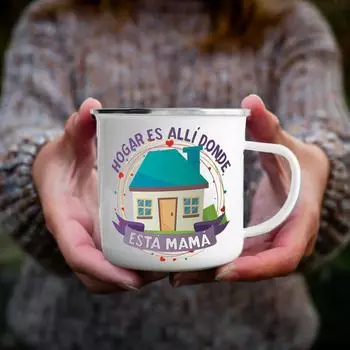 Home Is Where Mama Is Enamel Mug White Handled Cup Coffee Tea Enamel Mug Drink Water The Best Original and Fun Mother s Day Gift 360ML