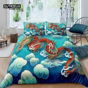Home Living Luxury 3D Dragon Bedding Set Embroidered Duvet Cover Pillowcase Queen and King EU/US/AU/UK Size Comforter Bedding EU single(135x200cm)