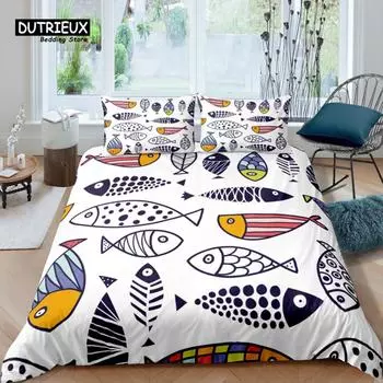 Home Living Luxury 3D Fish Bedding Set Tropical Fish Duvet Cover Pillowcase Queen and King EU/US/AU/UK Size Comforter Bedding EU single(135x200cm)
