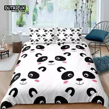 Home Living Luxury 3D Panda Bedding Set Duvet Cover Set Pillowcase Kids Bedding Set Queen and King EU/US/AU/UK Size EU single(135x200cm)
