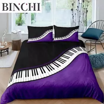 Главная Жизнь Роскошь 3D Piano Постельное белье Музыкальная нота Пододеяльник Наволочка Queen и King Размер EU/US/AU/UK Одеяло Постельное белье EU single(135x200cm)