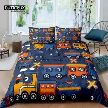 Home Living Luxury 3D Train Bedding Set Locomotive Duvet Cover Pillowcase Queen and King EUUSAUUK Size Comforter Bedding US King 264x228cm