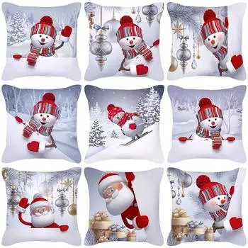 Home Sofa Pillow Cover Cushion Cover Nordic Christmas Santa Claus Does Not Include Pillow Core Peach skin material