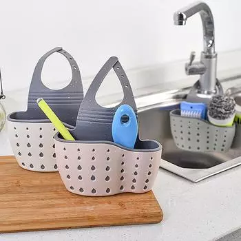 Home Storage Drain Basket Kitchen Sink HolderAdiustable Soap Sponge Shlf Hanging DrainBasket Bag Kitchen Accessories 1-tier светло-зеленый