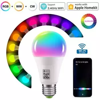 Светодиодная интеллектуальная лампочка Wi-Fi Homekit E27 Smart Lamp Многоцветная светодиодная лампа с регулируемой яркостью Управление Siri для Alexa Google Home Yandex 1 pcs