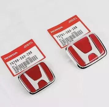 Honda Civic EK9 Type R Front and Rear Emblems Red Badge Set OEM Parts Genuine