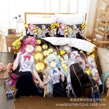 Honkai Impact 3 Bedding Set Single Twin Full Queen King Size Game Anime Bed Set Aldult Kid Bedroom Duvetcover Sets 3D Print 011 EU Single 135x200cm