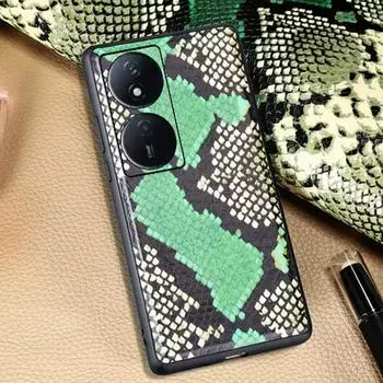 Honor Play 50 Genuine Leather Protective Case with Python Skin Pattern Honor Play 40 зелёный