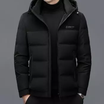 Hooded Men s Down Jacket Thickened Windproof Business Casual Coldproof Warmth Young and Middle-aged Down Jacket Dad s Large Size M