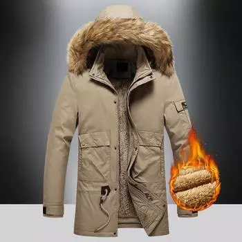 Hooded Men s Medium and Long Cotton-padded Clothes, Thickened Winter Clothes, Warm and Fattened Plus Size Jackets for Men L