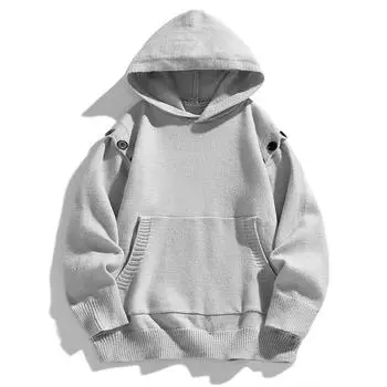 Hooded Sweater Men Buttoned Decorative Sweater Men Multi-button Knitted Sweater Jacket Men New Autumn and Winter Sweater M