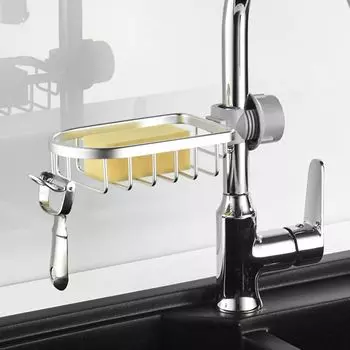 Hooks Kitchen Bathroom Accessories Sponge Drain Rack Shower Rod Faucet Shelf Shower Storage Rack серебряный
