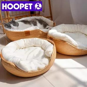 HOOPET Four Seasons Pet Bed Kennel for Cat Puppy Dog Beds Sofa Handmade Bamboo Weaving Cat Cozy Nest Pet Accessaries 32x32cm