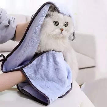 HOOPET Одеяло для кошек Аксессуары для домашних животных Мягкий банный халат для кошек Полотенце для собак Быстросохнущее одеяло для кошек Полотенце для уборки домашних животных синий