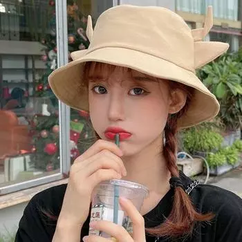 Horns Sunscreen Hat Sun Protection Panama Hat Cow Pattern Cap Basin Hat Women Bucket Hat Sun Hat чёрный