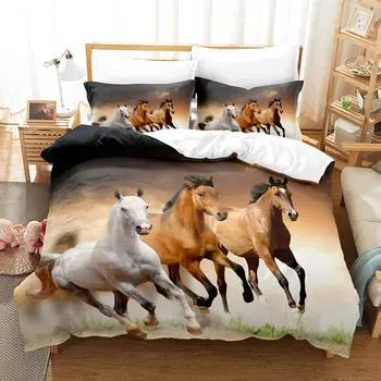 Horse Bedding Set Single Twin Full Queen King Men/women Size Bed Set Aldult Kid Bedroom Duvetcover Sets 3D Anime 044 EU single(135x200cm)