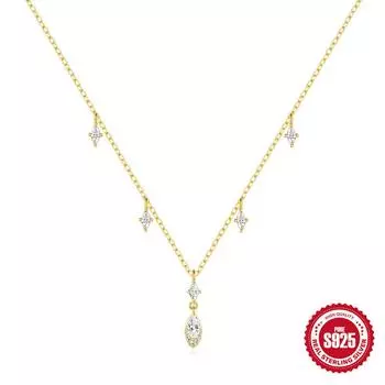 Horse Eye Zircon Fringed Neck Chain Ins Fashion S925 Sterling Silver Super Shiny Stacked Collarbone Chain For Women In Autumn And Winter 925 silver золотой
