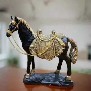 Horse Statue Good Luck Vastu Showpiece Idol for Gifting & Home Office Table Desk Decoration, 8 Inches / 20 cm, Black & Golden