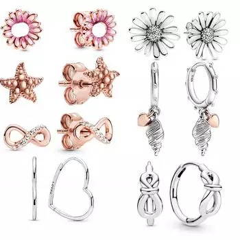 Hot Daisy Earrings Summer 925 Sterling Silver Earring Heart and Conch Shell Earrings Women DIY Jewelry Rose Gold Earrings