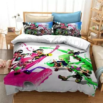 Hot Game Splatoon 2 3d Bedding Set Shooting Colorful Duvet Cover Set Bed Linen Twin Full Queen King Kid Bedclothes bedroom decor 140x210cm