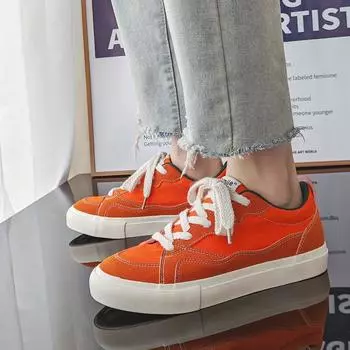 Hot Sale Low-top Canvas Sneakers Men Fashion Orange Skateboard Shoes Breathable Casual Flat Vulcanized Sneakers Men Canvas Shoes 39 чёрный