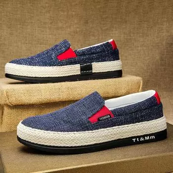 Hot Sale Men s Loafers Linen Breathable Casual Flats Shoes Men Espadrilles Slip-on Canvas Shoes Man Fisherman Driving Footwear 39