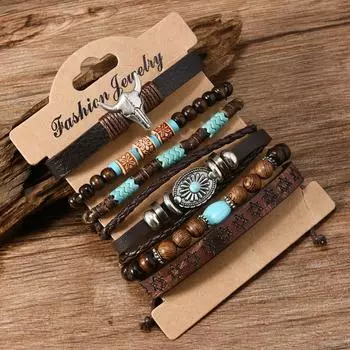 Hot Sale Skull Cow Head Zinc Alloy Accessories 6-piece Cowhide Bracelet разноцветный