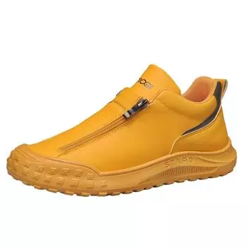 Hot Sale Yellow Men Casual Leather Shoes Autumn Zip Loafers Shoes for Man Comfy Breathable Men s High top Shoes zapatos de cuero 39