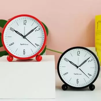 Hot Sales Silent Pointer Desktop Round Digital Clock with Night Light Metal Luminous Bedroom Bedside Small Alarm Clock