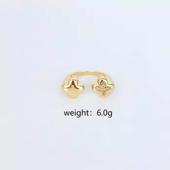 Hot-Selling Four-Leaf Clover Ring Copper-Plated Glossy Niche Design Personalized Fashion Open Ring
