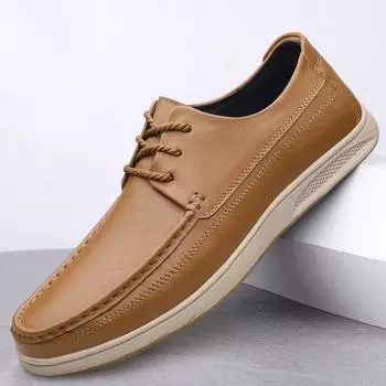 Hot Selling Lace Up Men s Loafers Europe America Elegant Business Shoes Wear-resistant Soles Men s Genuine Leather Casual Shoes 38 чёрный