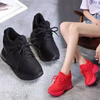 Hot Selling Spring Thick Sole Shallow Mouth with Net Fabric Lace-up Leisure Travel Women Single Shoes High Heels Women s Shoes 35 красный