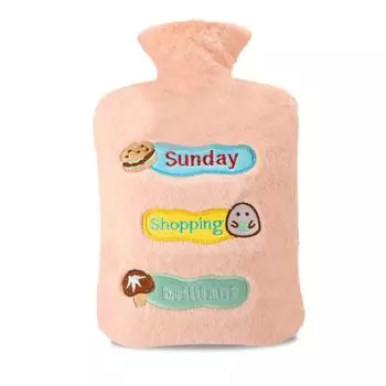 Hot Water Bottle Filling Household Explosion-proof Embroidered Plush Cloth Cover Large Capacity Water Filling Hand Warmer серый
