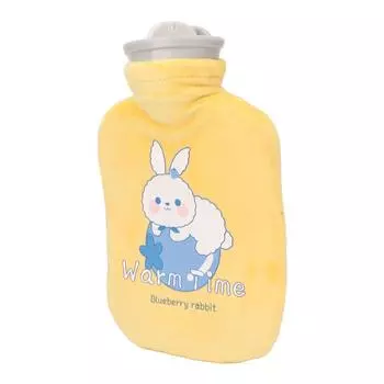 Hot Water Bottle Soft Cover Hot Cold Compress Portable Thicken Pain Reduction Leakproof Rubber Hot жёлтый