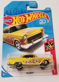 Hot Wheels 2018 50-я годовщина HW Flames Chevy Yellow 55 12/365,
