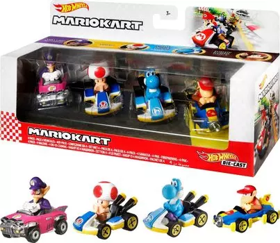 Hot Wheels Mario Kart 4 Pack D Set Donkey 8 [включает ограниченный набор Kong/Mach] 986D-GWB36