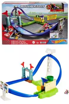 Hot Wheels Mario Kart Circuit Course 1 Марио лет и HGK59 (с картом) [Мини-машина] [Игровой набор] [5 штук] [Подарок]