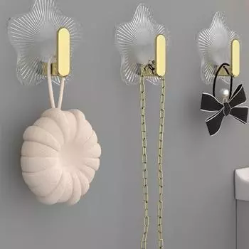 Houseeker 4pcs Plastic Star Shaped Storage Hooks Light Luxury Sticky Holder Rack Bathroom Kitchen Door Back Wall Organiser Hook