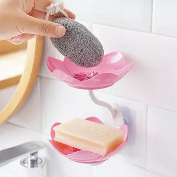 Houseeker Double Layer Lotus Soap Holder Wall Mounted Soap Organiser Rack Bathroom Shower Storage Box Soap Dish Case зелёный