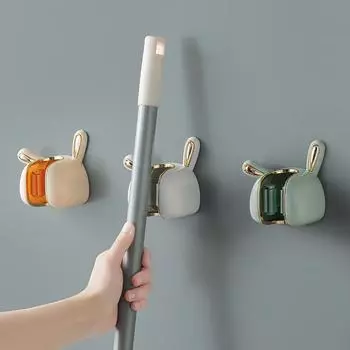 Houseeker Wall Mounted Mop Broom Storage Rack with Hooks Adhesive Strong Bathroom Brush Towel Holder Organiser Rack зелёный
