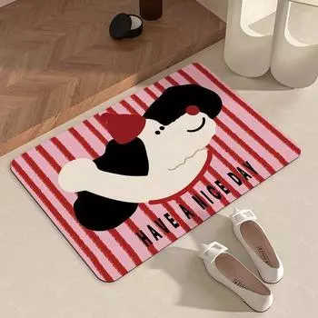 Household Cartoon Floor Mat Small Dog Cute Carpet Bathroom Non-slip Absorbent Foot Mat Toilet Thickened Cushion 40 * 60Cm [Crystal Fleece]