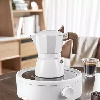Household Espresso Double Valve Moka Pot Double 180ml Outdoor Coffee Brewing Utensils Wood Grain Handle Aluminum Coffee Pot белый