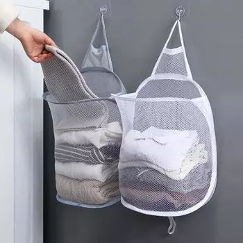 Household Folding Laundry Dirty Clothes Basket Bathroom Wall Hanging Mesh Storage Bag Frame Bucket Clothes Organizer серый