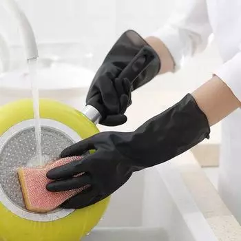 Household Gloves Practical Durable Cleaning All Black Long Gloves Anti-Slip Water Dust Stop Kitchen Home Tools Supplies S розовый